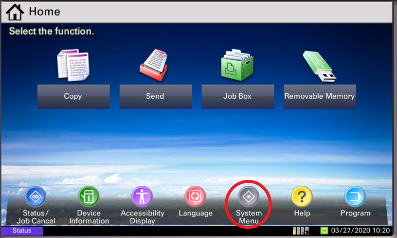 Select the Function - System Menu - kyocera fleet services