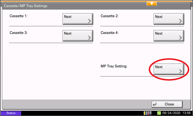 MP Tray Settings