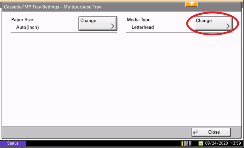 MP tray Change media type