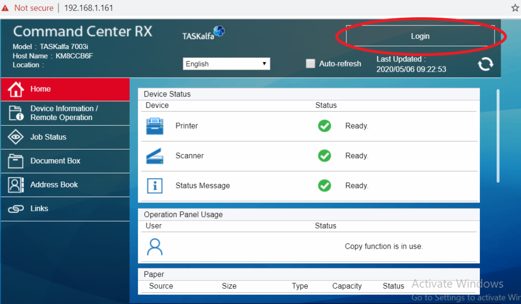 Kyocera Command Center RX Web Interface