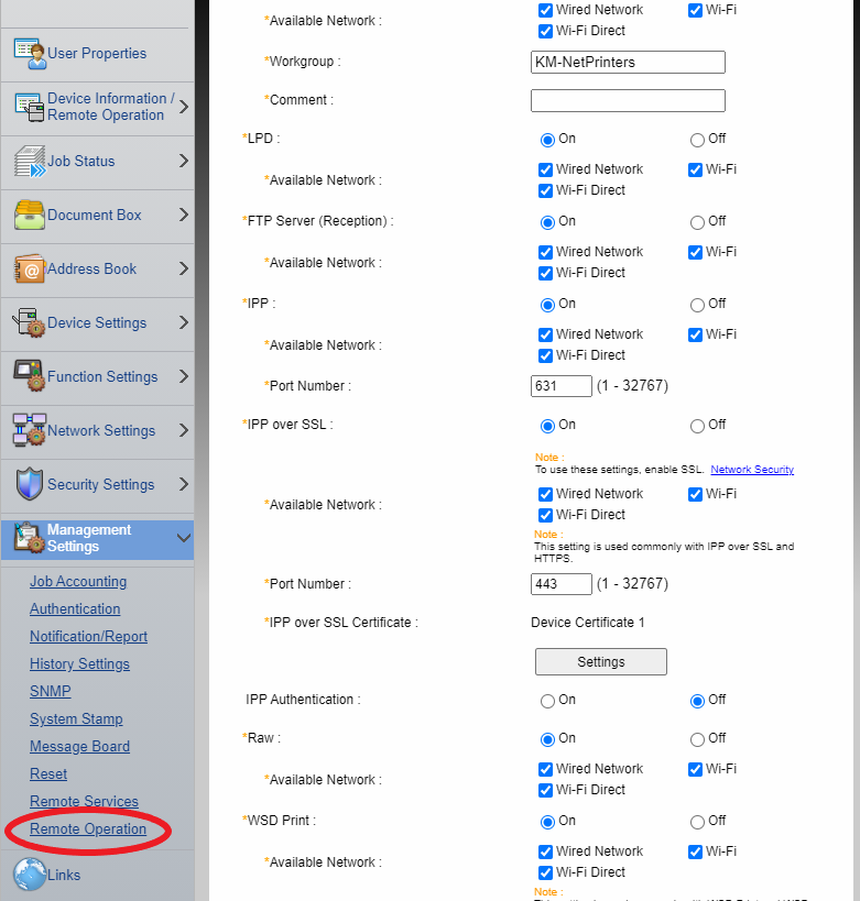 Press Remote Operation Settings