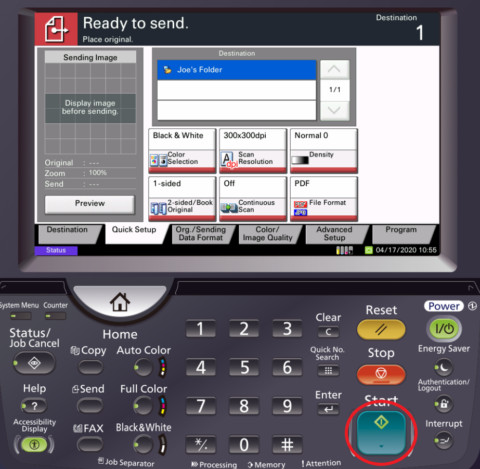 How to scan to a folder in Kyocera's control panel interface