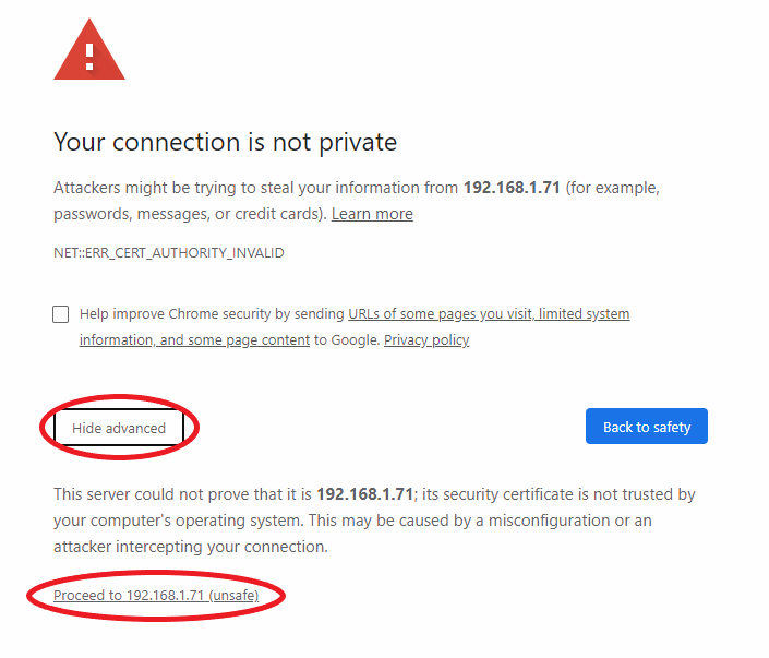 Your Connection is not Private warning