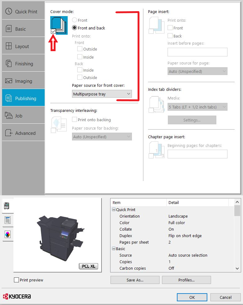 How to insert a pre-printed cover page when Printing Booklets