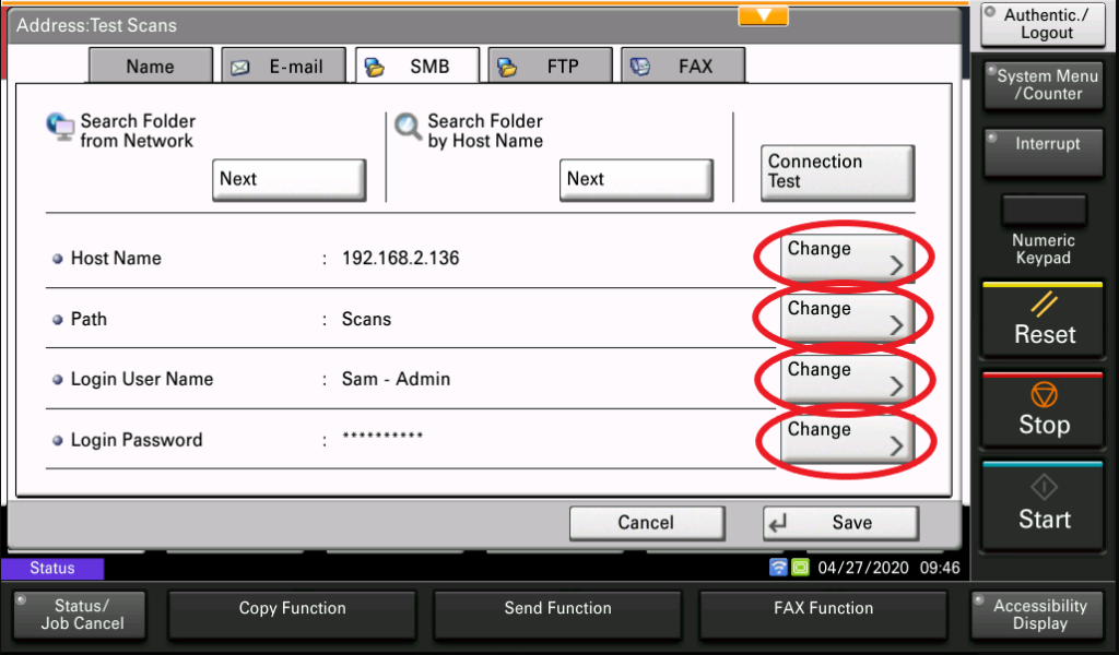 Add Path & Authentication - MFP Control Panel