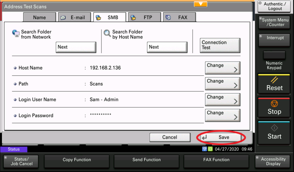 how to write network path for scan to folder printer