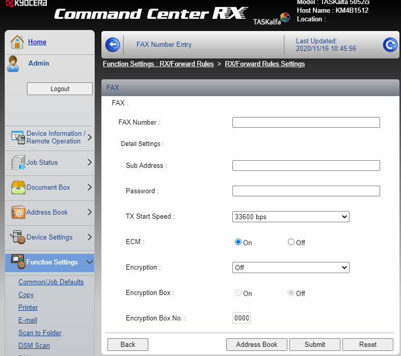 Choose fax forward destination