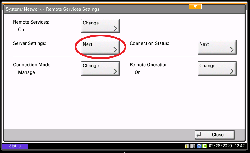 Control Panel Remote Services Settings