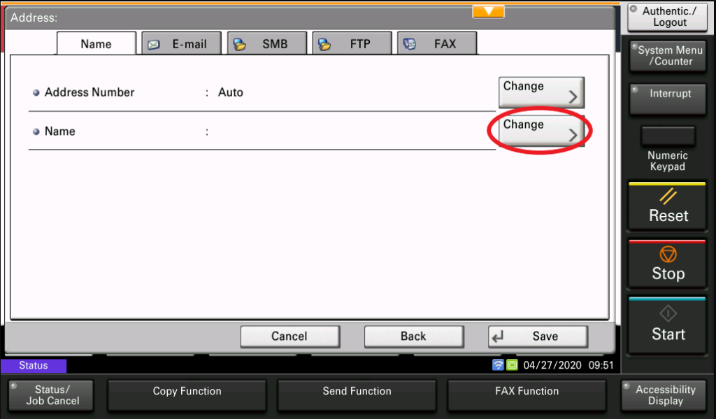 Enter Name - MFP Control Panel - kyocera scan to folder