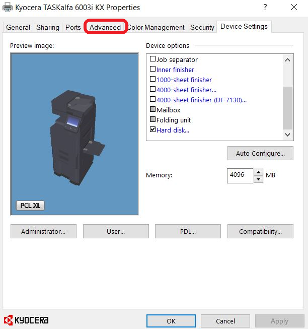 Advanced Kyocera Print Properties