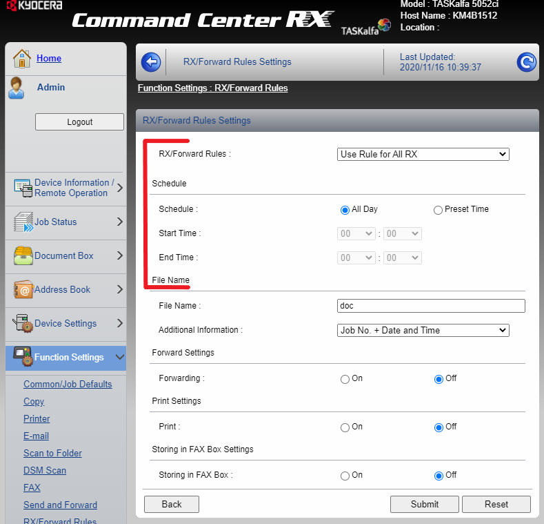 Fax forwarding Rules