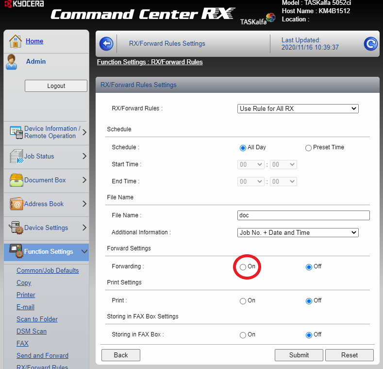 RX Forward Rules Kyocera