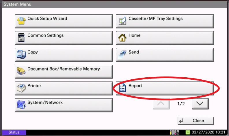 Select Report on the systems menu