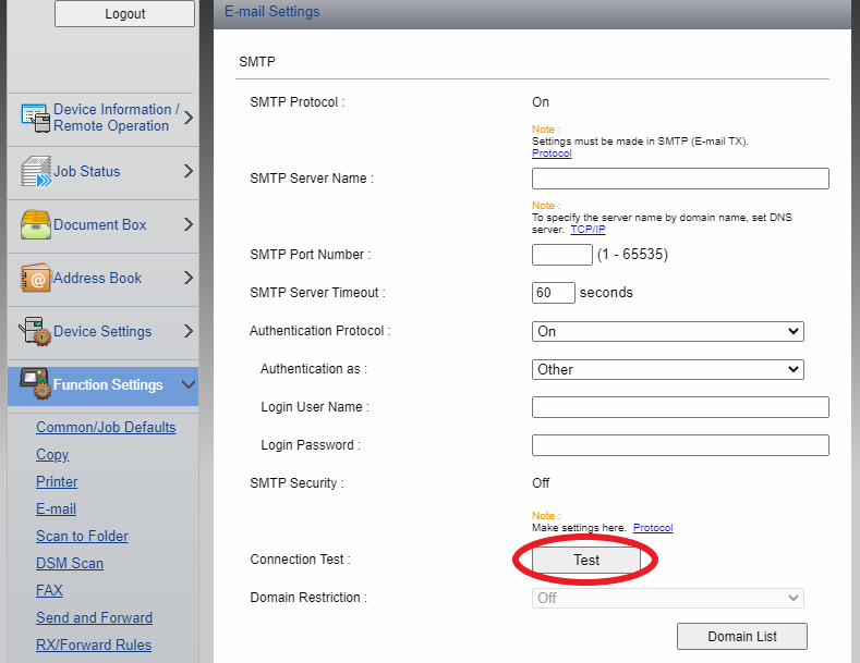 kyocera smtp setup