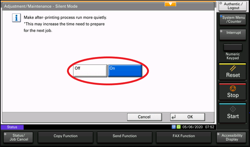 Toggle silent mode either ‘On’ or ‘Off’