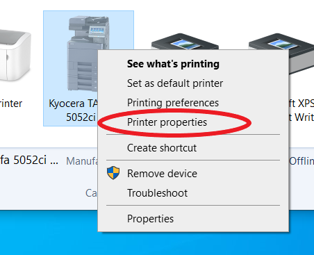 Select printer properties