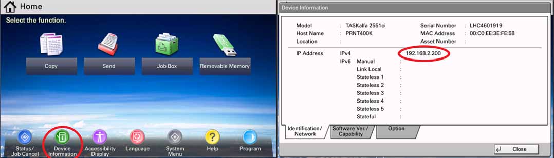 Find your IP Address Kyocera Printer