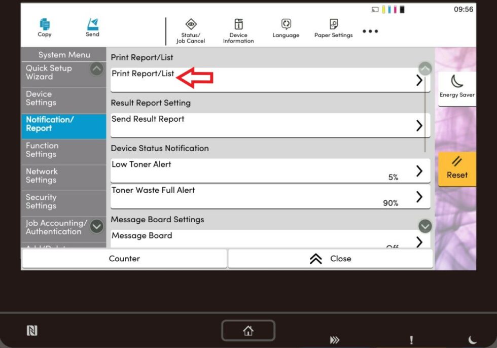 How to find your IP address on the Kyocera TASKalfa xxx4 copier