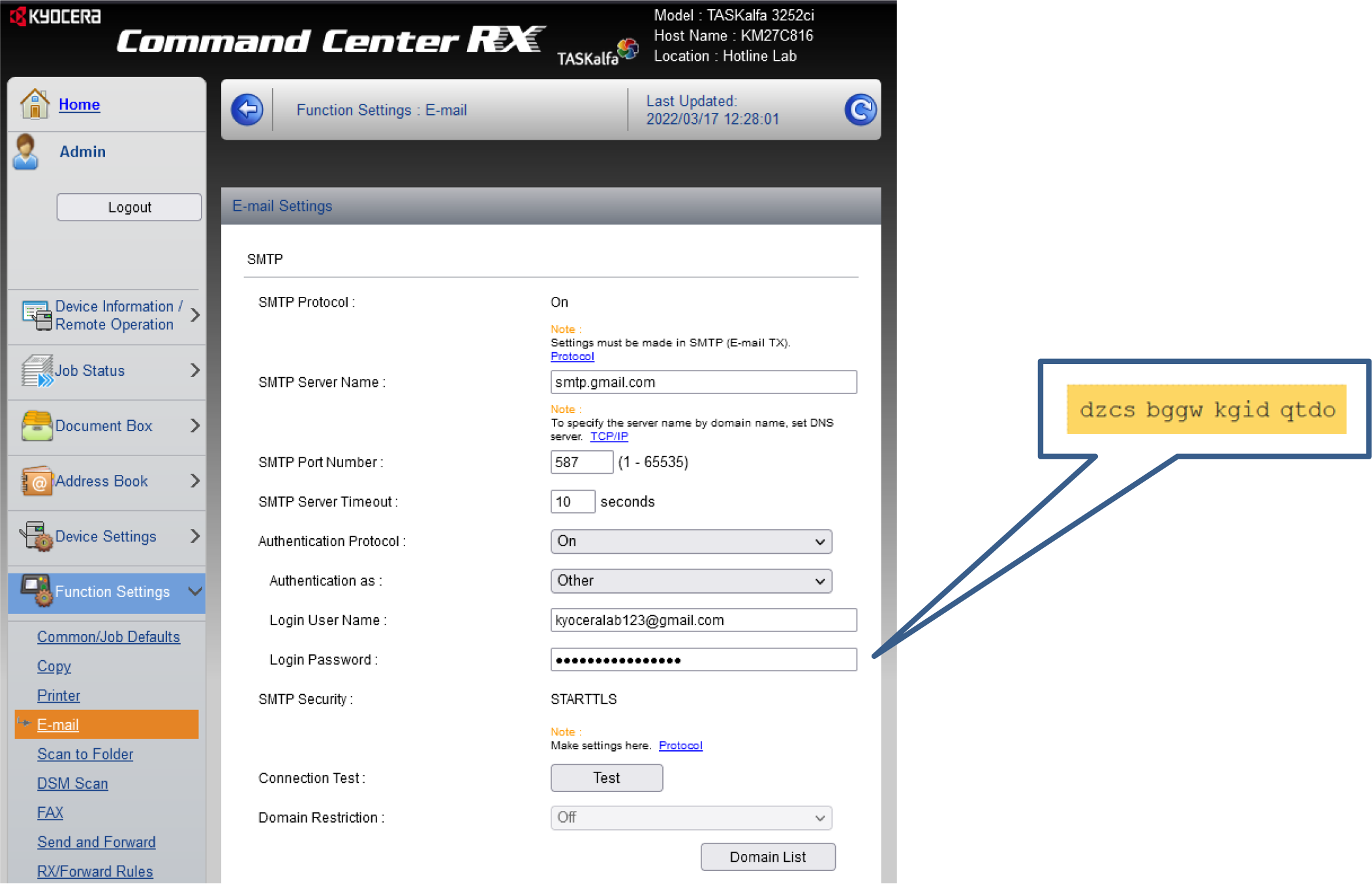 Kyocera Command Center Email Settings