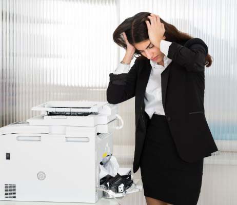 Woman making a printer mistake