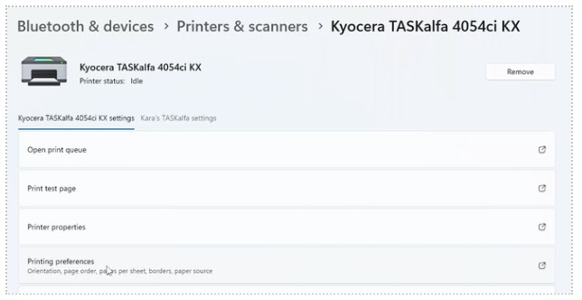 Printing Preferences Devices Kyocera